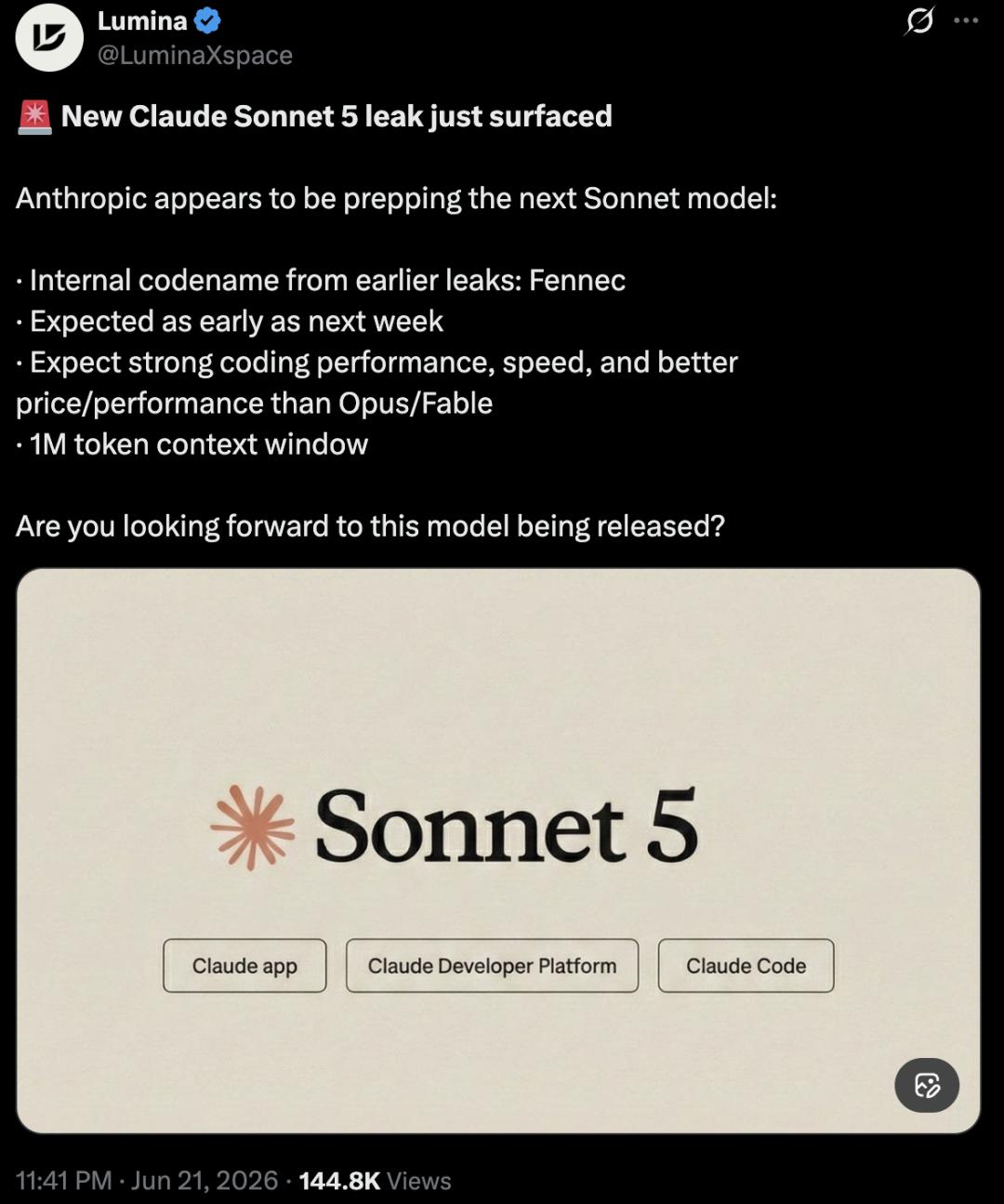 Claude新模型Sonnet-5下周上线,Fennec神级加速迭代-第4张图片-世界杯直播平台-世界杯2026直播平台-免费观看官方-V3.6.9 Claude新模型Sonnet-5下周上线,Fennec神级加速迭代-第4张图片-世界杯直播平台-世界杯2026直播平台-免费观看官方-V3.6.9